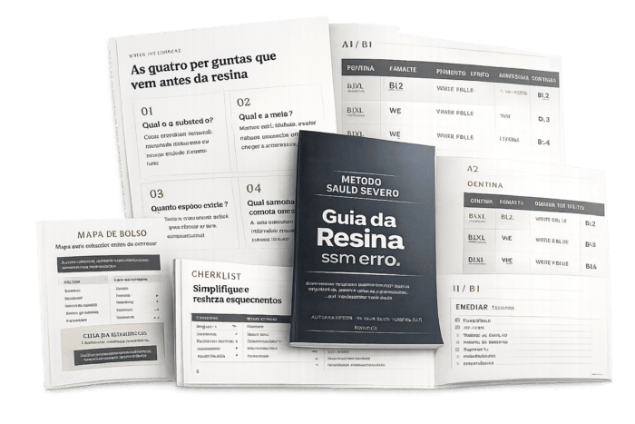 Mockup com páginas internas do Guia da Resina Sem Erros